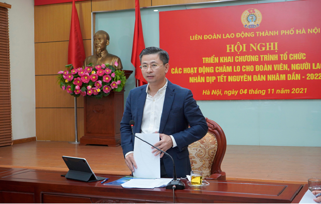 Ông Nguyễn Phi Thường – Chủ tịch Liên đoàn Lao động Thủ đô phát biểu chỉ đạo trong hội nghị.