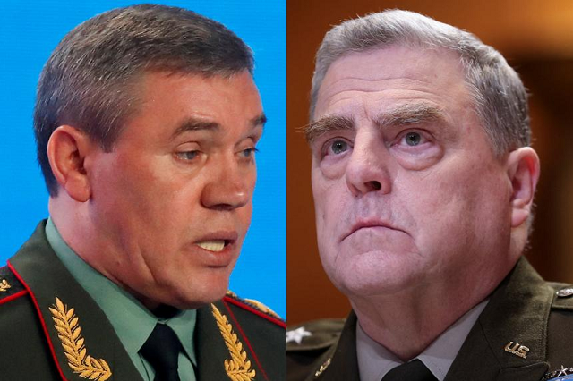 Tổng tham mưu trưởng Nga Valery Gerasimov và Chủ tịch Hội đồng Tham mưu trưởng Liên quân Mỹ Mark Milley (phải).