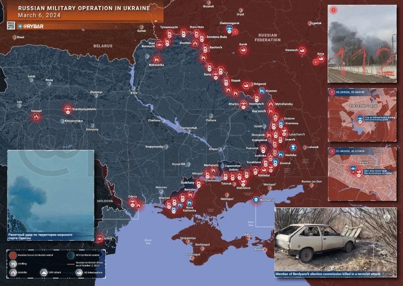 Bản đồ chiến sự Ukraine ngày 6/3. (Ảnh: Rybar)