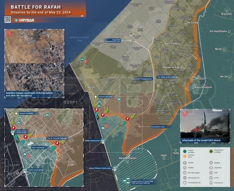 Bản đồ xung đột Israel - Hamas, khu vực Jabalia ngày 22/5. (Ảnh: Rybar)