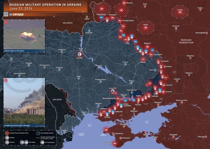 Bản đồ chiến sự Ukraine ngày 23/6. (Ảnh: Rybar)