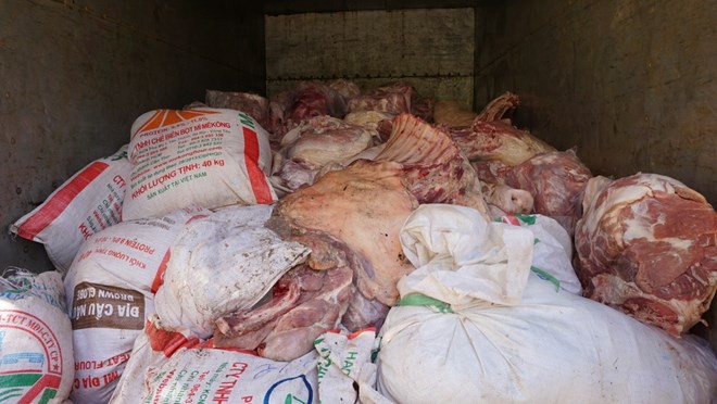 20 tấn thịt lợn bốc mùi trong container