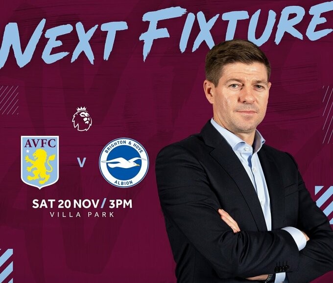 Gerrard sẽ ra mắt Aston Villa khi tiếp Brighton ngày 20/11 ở Ngoại hạng Anh.