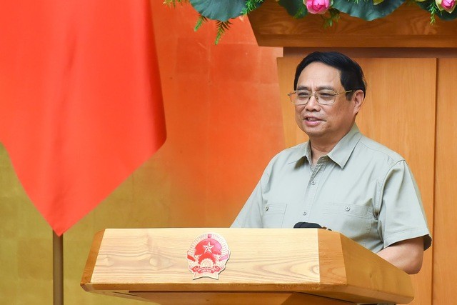 Thủ tướng Chính phủ Phạm Minh Chính chủ trì phiên họp Chính phủ chuyên đề xây dựng pháp luật tháng 8. Ảnh: VGP. 