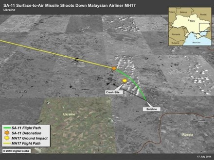 Mỹ công bố đồ họa đường đi tên lửa bắn hạ MH17