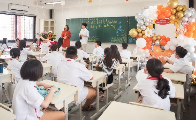 Một lớp học của Trường THCS Nguyễn Gia Thiều (Long Biên, Hà Nội). Ảnh: ITN