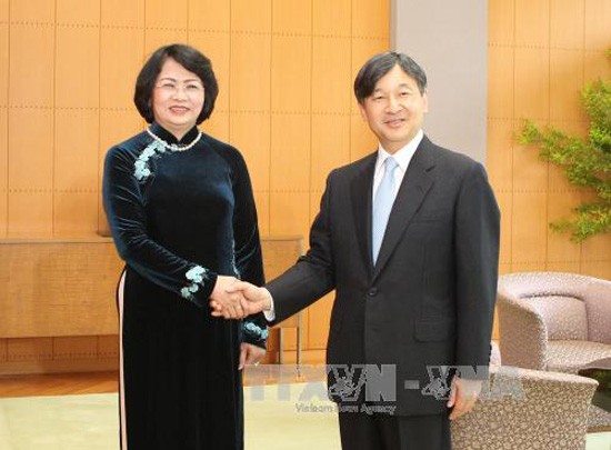 Phó Chủ tịch nước Đặng Thị Ngọc Thịnh tiếp kiến Hoàng Thái tử Nhật Bản Naruhito. Ảnh: Quang Hải/TTXVN