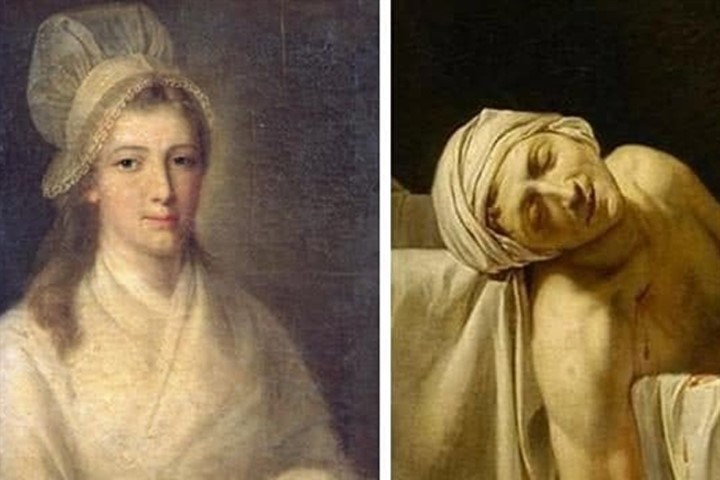 Chân dung nữ sát thủ nổi tiếng thế giới Charlotte Corday (trái) và nạn nhân.