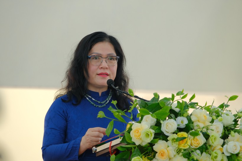 Bà Nguyễn Thị Kim Chi - Thứ trưởng Bộ GD&ĐT phát biểu tại lễ khai mạc Hội khỏe Phù Đổng toàn quốc lần thứ X, năm 2024 khu vực II.